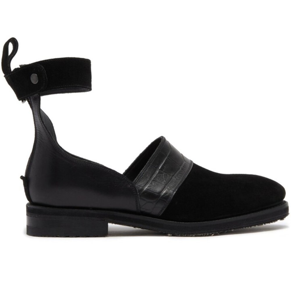 SYLVEN New York Lennox Croc Embossed Ankle Strap SHOES Size 7.5 Black Leather NE - Picture 3 of 10
